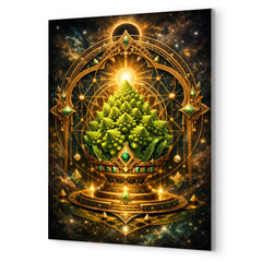 Romanesco broccoli as sacred geometry reliquary metal print mockup