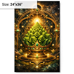 Romanesco broccoli as sacred geometry reliquary metal print on a plain backdrop in size 24"x36".