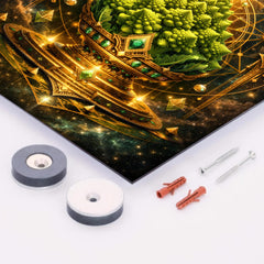 Romanesco broccoli as sacred geometry reliquary metal print mockup