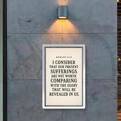 Romans 818 I consider that our present sufferings are not worth comparing with the glory that will be revealed in us poster 2