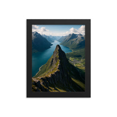 Romsdalseggen Ridge over Andalsnes Norway framed print on a plain backdrop in size 8"x10".