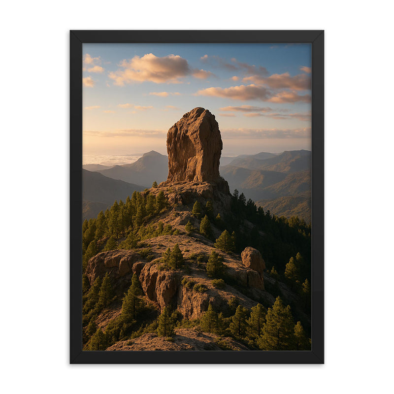 Roque Nublo Gran Canaria Spain framed print on a plain backdrop in size 18