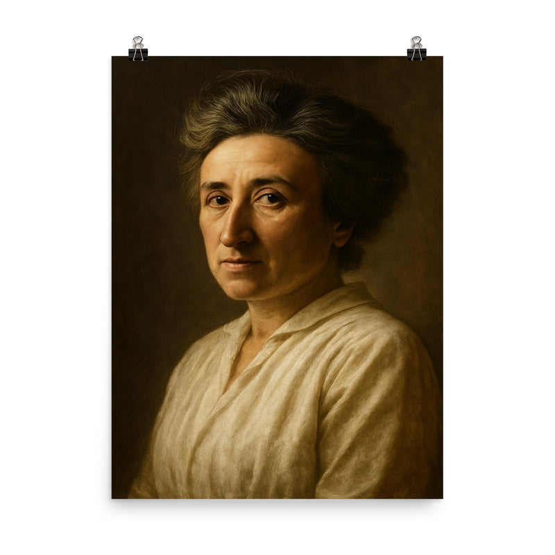 Rosa Luxemburg portrait poster on a plain backdrop in size 8
