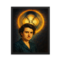 Rosalind Franklin and Photo 51 illuminated framed print on a plain backdrop in size 16"x20".