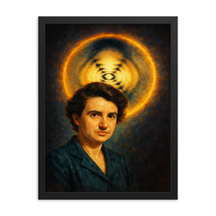 Rosalind Franklin and Photo 51 illuminated framed print on a plain backdrop in size 18"x24".