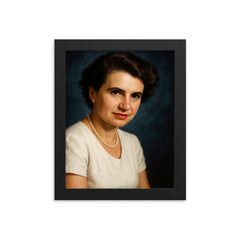 Rosalind Franklin portrait framed print on a plain backdrop in size 8"x10".