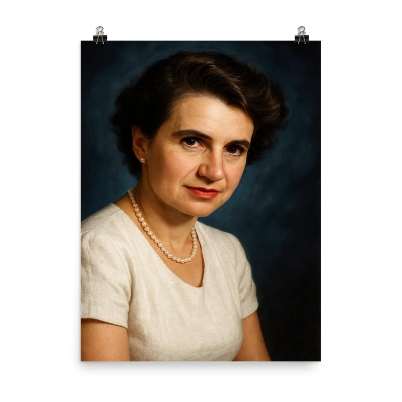 Rosalind Franklin portrait poster on a plain backdrop in size 8