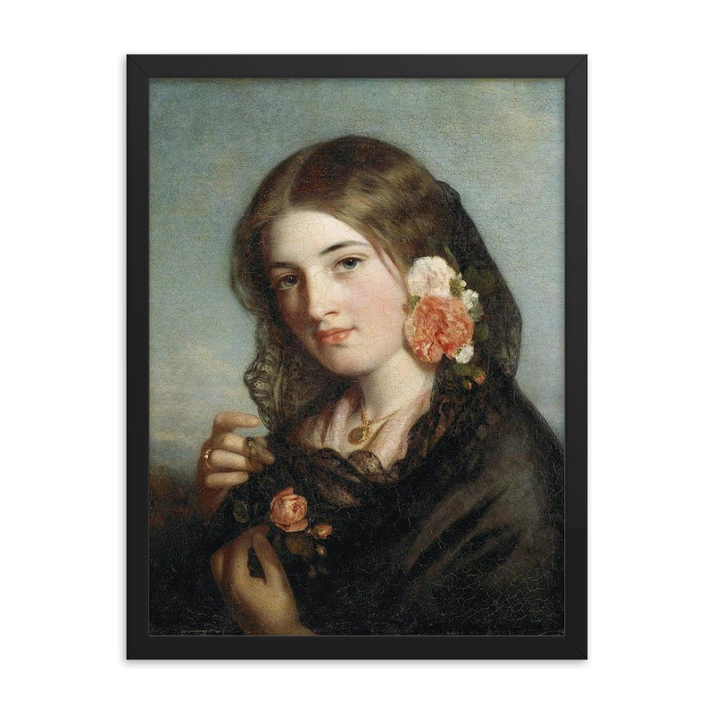Rose of England by Charles Baxter, 1861 framed print on a plain backdrop in size 18