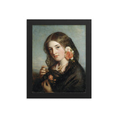 Rose of England by Charles Baxter, 1861 framed print on a plain backdrop in size 8"x10".
