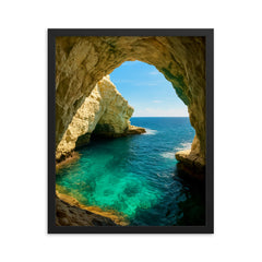 Rosh Hanikra Grottoes Israel framed print on a plain backdrop in size 16"x20".