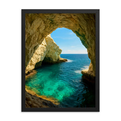 Rosh Hanikra Grottoes Israel framed print on a plain backdrop in size 18"x24".