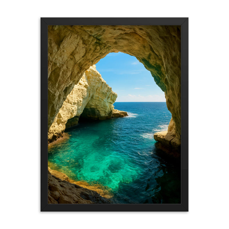 Rosh Hanikra Grottoes Israel framed print on a plain backdrop in size 18