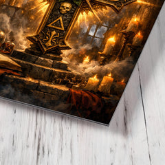 Rosicrucian rose cross in storm lit chamber metal print mockup