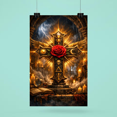 Rosicrucian rose cross in storm lit chamber poster 6