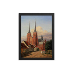 Roskilde Cathedral, Denmark, by Jørgen Roed, 1830s framed print on a plain backdrop in size 12"x16".