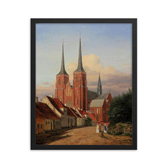 Roskilde Cathedral, Denmark, by Jørgen Roed, 1830s framed print on a plain backdrop in size 16"x20".