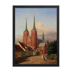 Roskilde Cathedral, Denmark, by Jørgen Roed, 1830s framed print on a plain backdrop in size 18"x24".