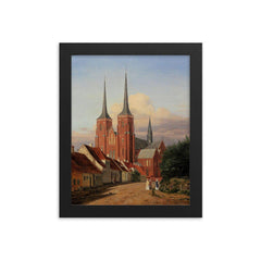 Roskilde Cathedral, Denmark, by Jørgen Roed, 1830s framed print on a plain backdrop in size 8"x10".