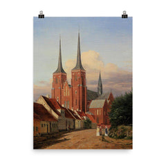 Roskilde Cathedral, Denmark, by Jørgen Roed, 1830s poster on a plain backdrop in size 8"x10".