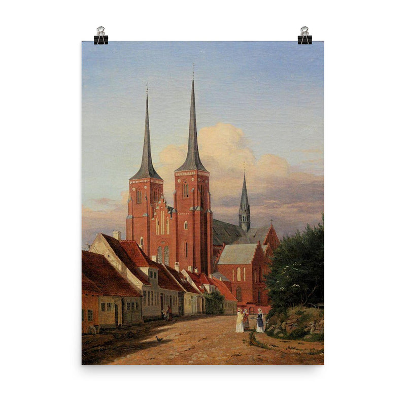 Roskilde Cathedral, Denmark, by Jørgen Roed, 1830s poster on a plain backdrop in size 8