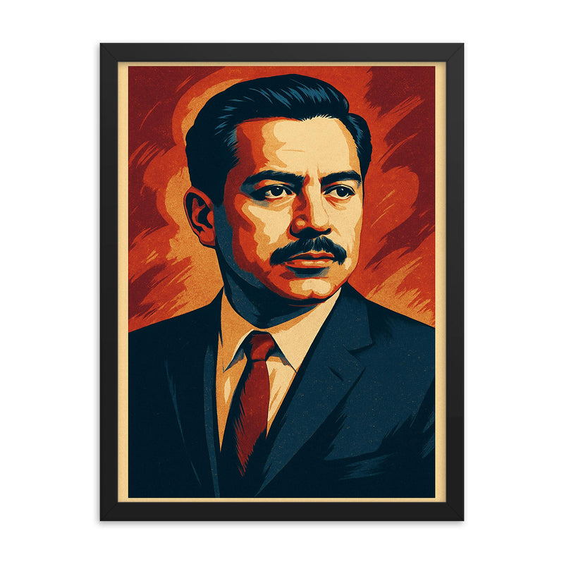 Ruben Salazar framed print on a plain backdrop in size 18
