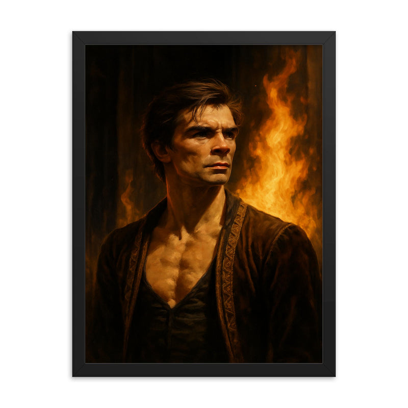 Rudolf Nureyev backstage fire portrait framed print on a plain backdrop in size 18