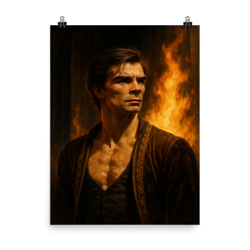 Rudolf Nureyev backstage fire portrait poster on a plain backdrop in size 8
