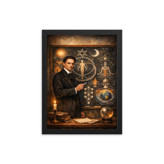 Rudolf Steiner at blackboard of esoteric diagrams framed print on a plain backdrop in size 12"x16".