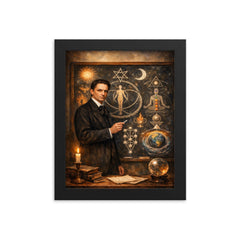 Rudolf Steiner at blackboard of esoteric diagrams framed print on a plain backdrop in size 8"x10".