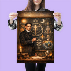 Rudolf Steiner at blackboard of esoteric diagrams poster 3