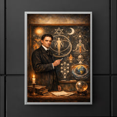 Rudolf Steiner at blackboard of esoteric diagrams poster 5