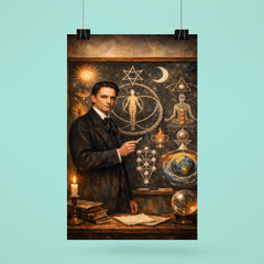 Rudolf Steiner at blackboard of esoteric diagrams poster 6