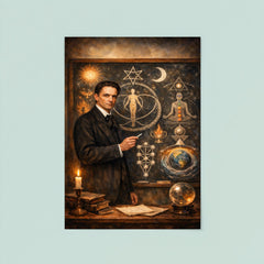 Rudolf Steiner at blackboard of esoteric diagrams poster 8