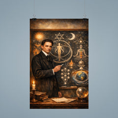 Rudolf Steiner at blackboard of esoteric diagrams poster 9
