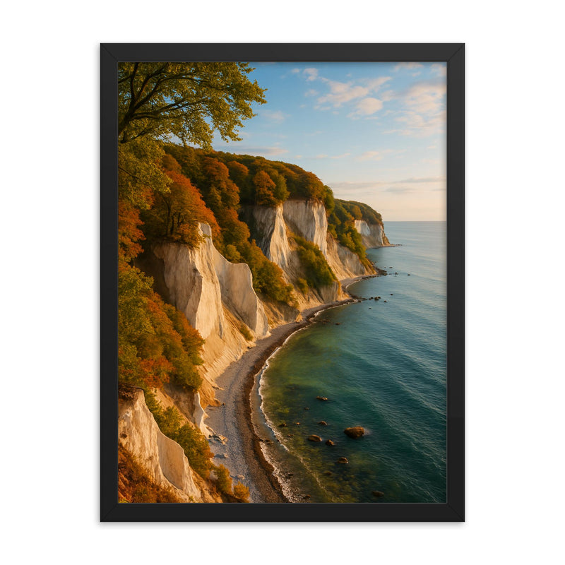 Rugen Chalk Cliffs Jasmund Germany framed print on a plain backdrop in size 18