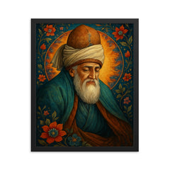 Rumi framed print on a plain backdrop in size 16"x20".