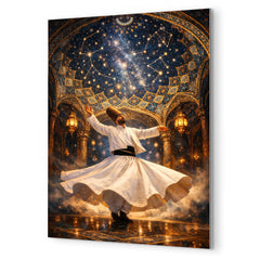 Rumi whirling beneath constellated Persian dome metal print mockup