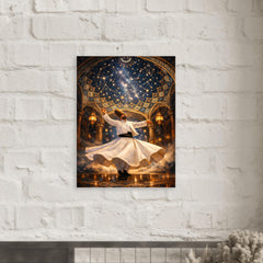 Rumi whirling beneath constellated Persian dome metal print mockup