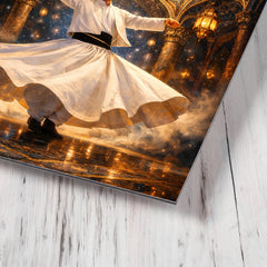 Rumi whirling beneath constellated Persian dome metal print mockup