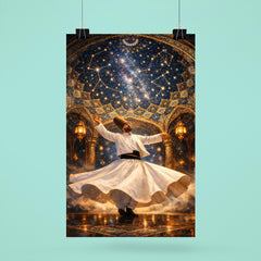 Rumi whirling beneath constellated Persian dome poster 6