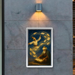 Rumi whirling manuscript constellations around seated poet poster 2
