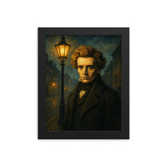 Søren Kierkegaard under Copenhagen lamplight framed print on a plain backdrop in size 8"x10".