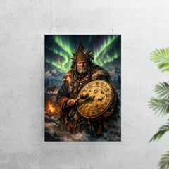 Sámi noaidi with drum under aurora poster 7