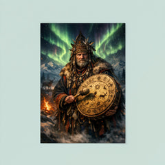 Sámi noaidi with drum under aurora poster 8