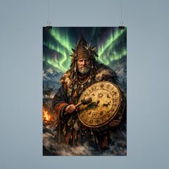 Sámi noaidi with drum under aurora poster 9