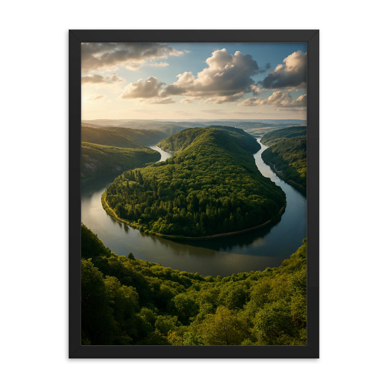 Saarschleife River Bend Germany framed print on a plain backdrop in size 18