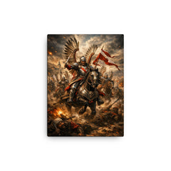 Sabaton worthy Winged Hussar charge at Kahlenberg canvas print on a plain backdrop in size 12"x16".