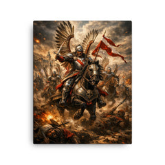 Sabaton worthy Winged Hussar charge at Kahlenberg canvas print on a plain backdrop in size 16"x20".