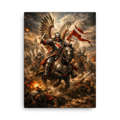 Sabaton worthy Winged Hussar charge at Kahlenberg canvas print on a plain backdrop in size 18"x24".