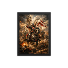 Sabaton worthy Winged Hussar charge at Kahlenberg framed print on a plain backdrop in size 12"x16".